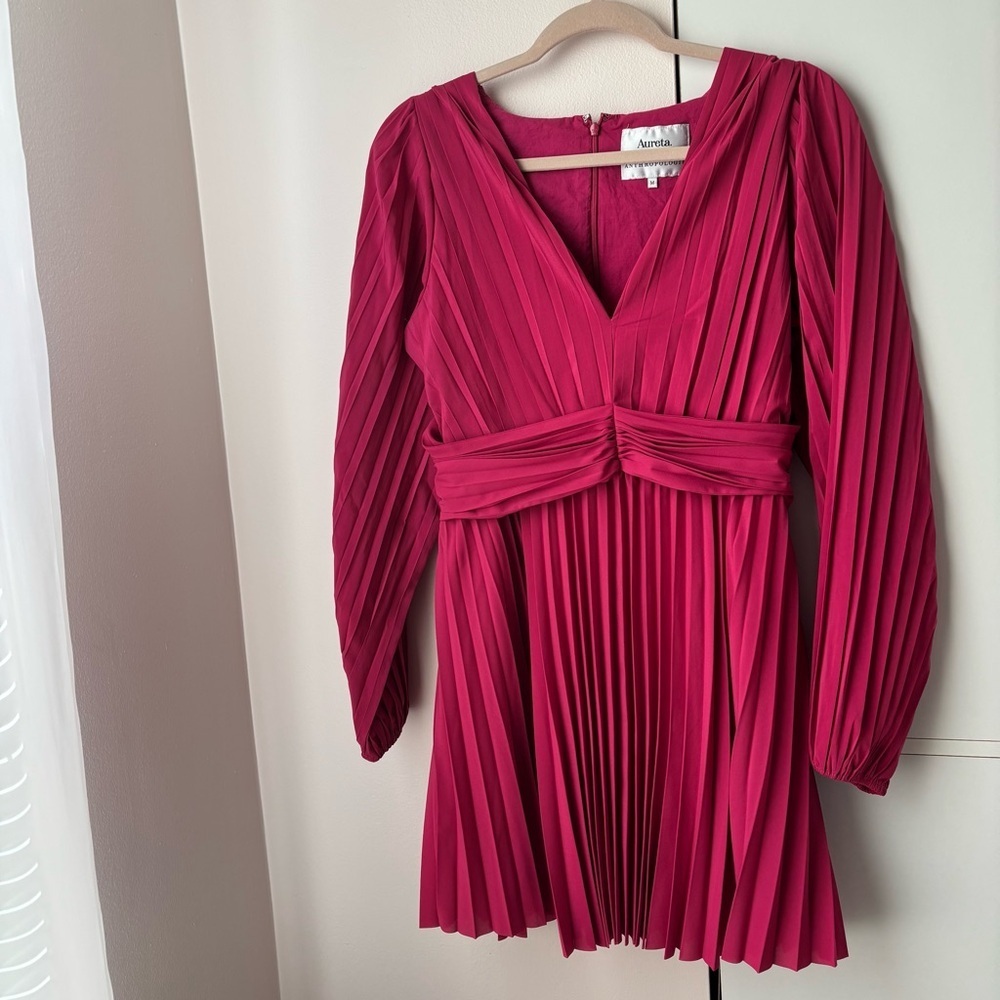 Anthropologie Aureta Pleated Balloon Sleeve Mini Dress Evening Dress Size M - Picture 2 of 3